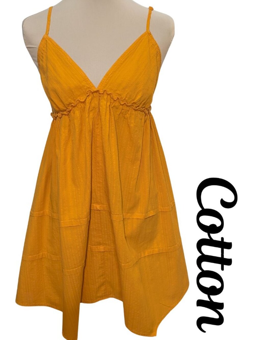 Marigold Yellow 100% Cotton Tiered Dress